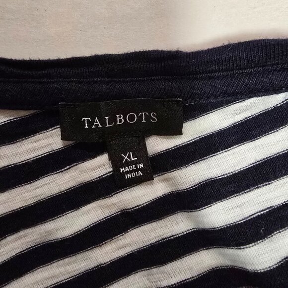 Talbots Wrap Tie Dress Navy White Stripes Cap Sleeves Round Neck Cotton Size XL - Picture 6 of 7